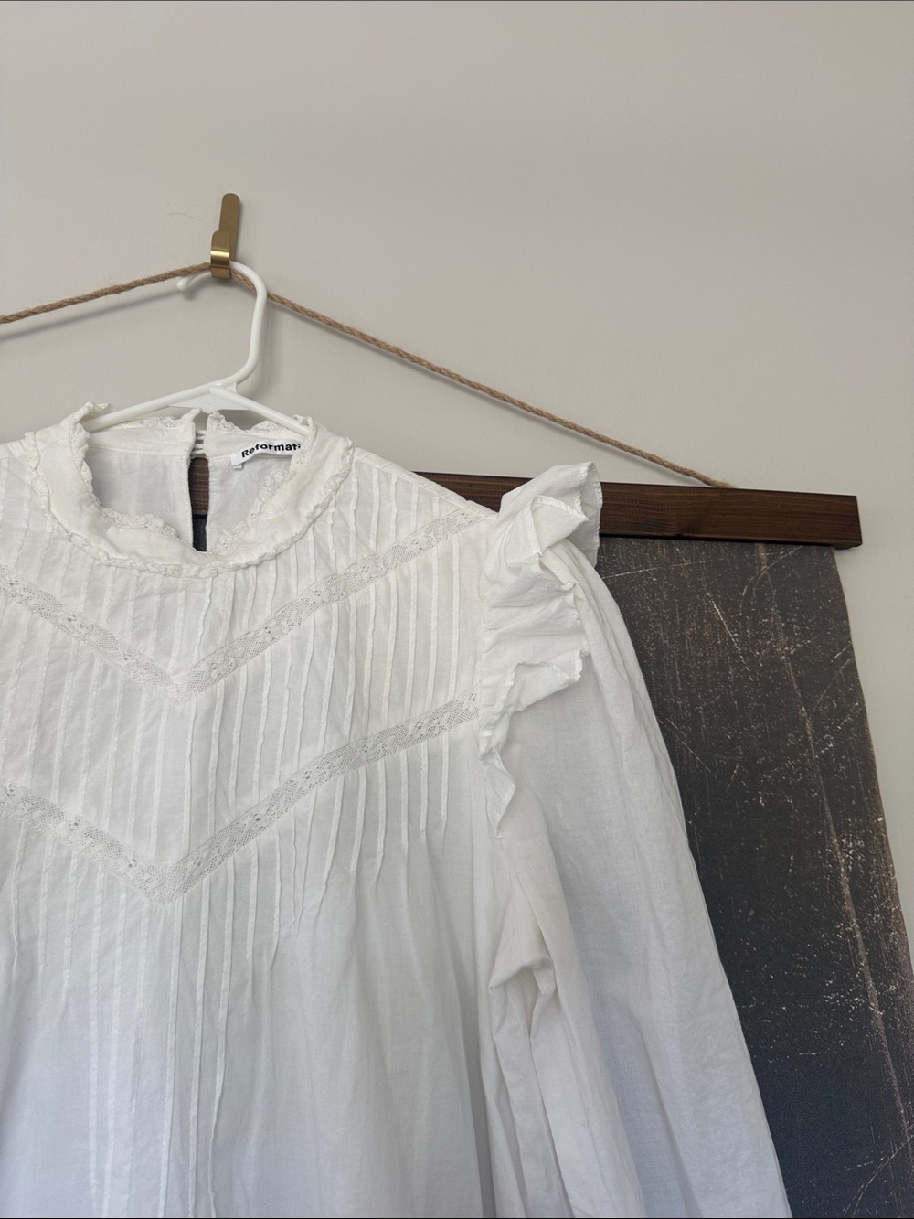 Reformation Dinah White Ruffle High-Neck dress women’s 12 * - Picture 4 of 11
